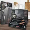 6Pcs Professional Knives Kitchen Set - Ultra Sharp Stainless Steel Chef Blade, Slicing Blade, Scissors, Non-Stick Ergonomic Wooden Handles, Safety Sheaths, Aesthetic Culinary Gift Box for Home Chefs