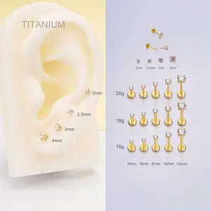 Oufer 16G Titanium Prong CZ Threadless Push Pin Labret Cartilage Conch Helix Flat Back Earring Nose Stud Ashley Piercing Medusa Piercing Snake Bites Angel Fangs for Women