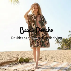 Women's Hooded Beach Towel Poncho Quick Dry Absorbent Swim Changing Robe with Pocket Microfiber Surf Cape Adult Unisex Multicolored Tropical Palm Print Summer Cover Up Portable