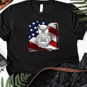 U.S. Air Force Security Forces - Secfor Badge Over American Flag T-Shirt