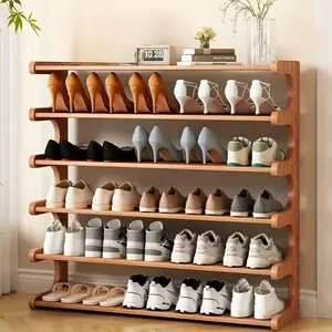 4/5/6 Tier Space-Saving Bamboo Shoe Rack, Wood Grain Finish, Easy to Assemble, Multi-Tier Organizer, Suitable for Dormitory and Entryway