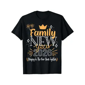 Matching Family New Year 2026 Happy New Year 2026 T-Shirt, Casual Short Sleeve Crew Neck Tee, 100% Cotton, Super Soft, Summer Tee - Perfect Gifts for Halloween, Thanksgiving Day, Christmas for Men Women Couple y Black Crewneck