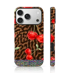 Leopard Cherry Color Block Design Mobile Phone Case 360 Protection for iPhone 17 Pro Max/16 Pro Max /15Pro Max 15/14/13/12 & Samsung S26 /S25Ultra for Girls