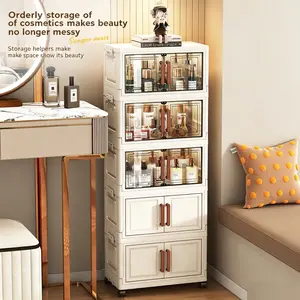 Bathroom Storage Cabinet, Makeup Storage Box And Beige Care Product Storage Box With Transparent Drawers Stackable Plastic Organizer For Makeup, , Documents, And Books, Retro Style White Golden Design, Home Organization Elegant Aesthetic, Girl Gift