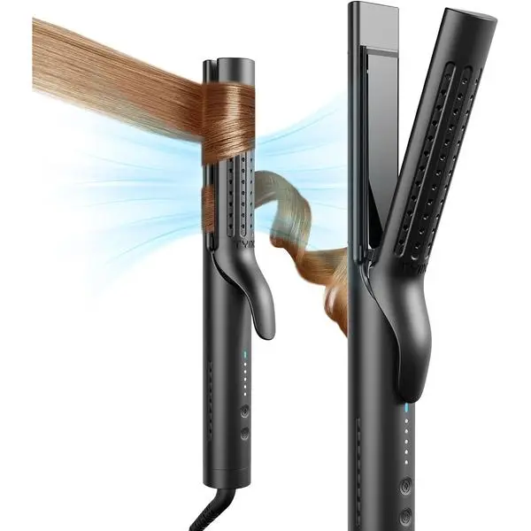 TYMO Airflow 2.0 Curling Iron Flat Iron-Hair Straightener and Curler 2 in 1 | 1.25 Inch Curling Wand for Long Short Hair, Dual Voltage for Travel, 54 Million Ionic, Anti-Tangle, 5 Temps, Black
