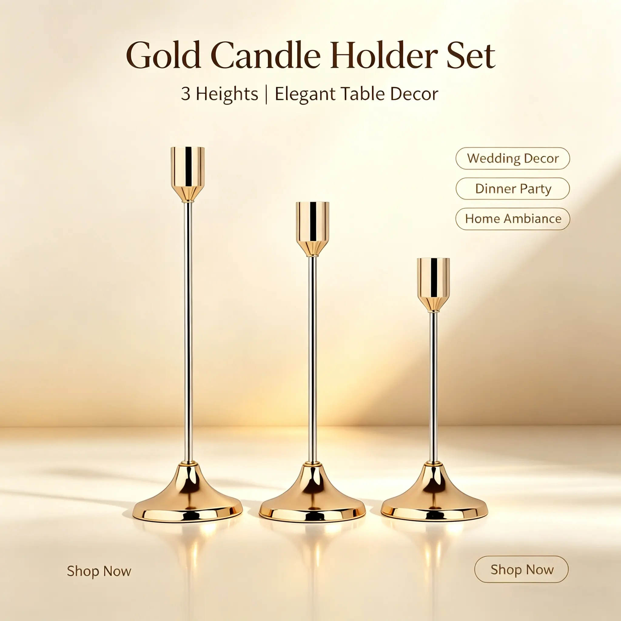3-Piece Metal Decorative Accents Candleholder Sets - Minimalist Classic Tabletop Home Supplies, Halloween Dining Table Centerpiece, Wedding Gift (Candles Not Included)