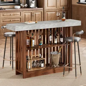 63" Home Bar Unit, 2-Tier Mini Bar Table Height Pub Table with Footrest, Modern Coffee Bar Cabinet for Home Kitchen, Dining Room, Living Room