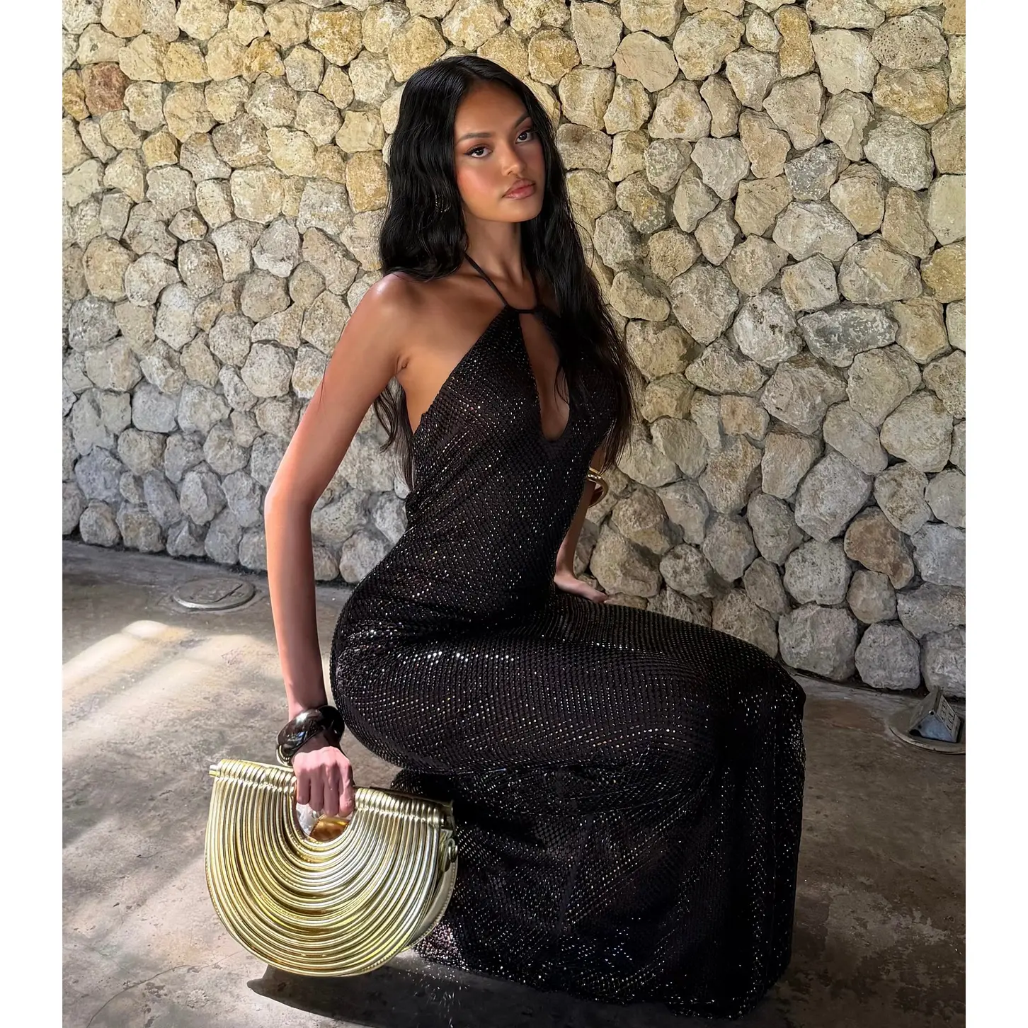 Jessie Fishnet Rhinestone Mermaid Formal Dress