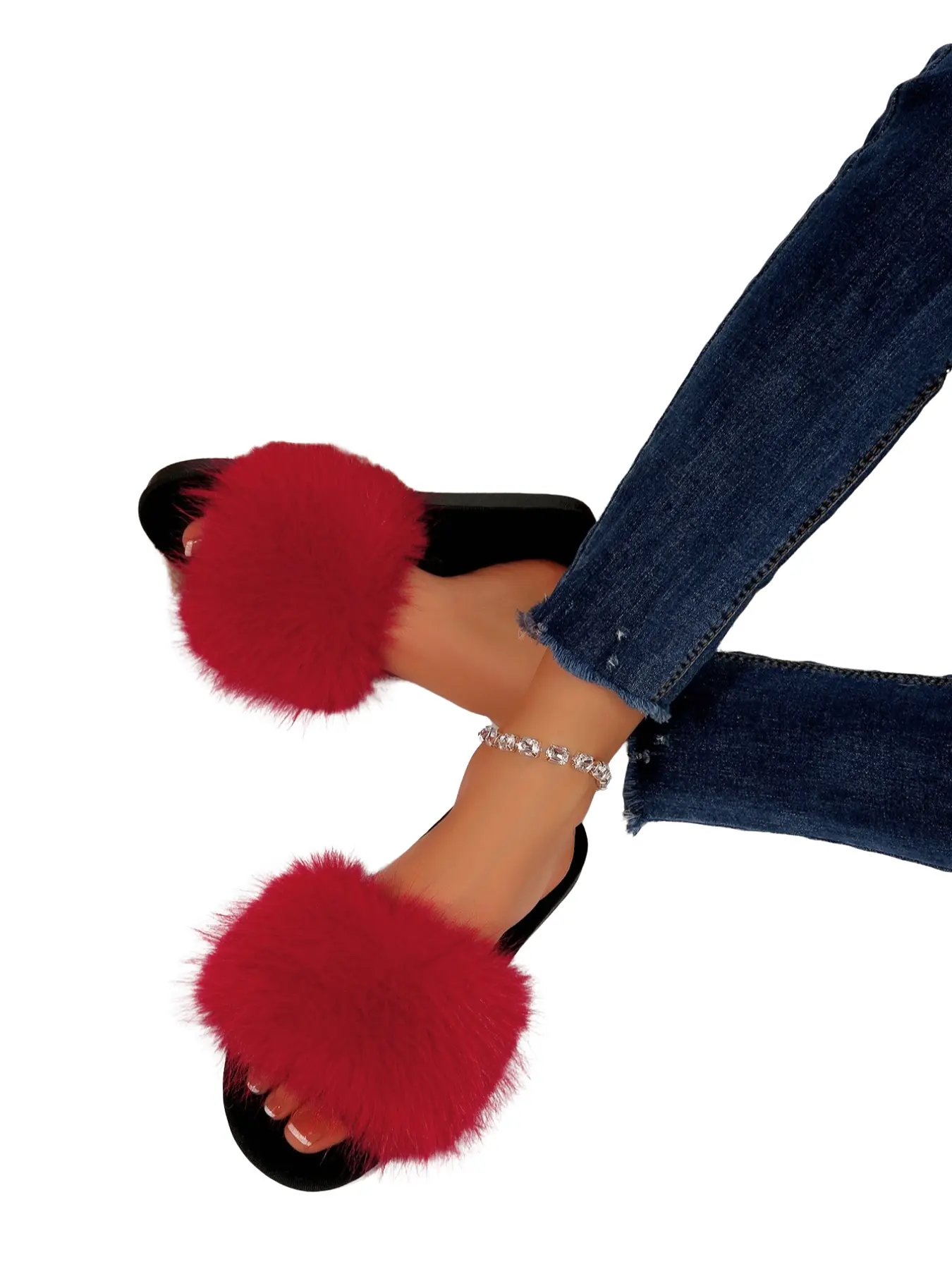 Women's Plush Home Slippers with Comfortable Faux Fur Lining, Elegant Open Toe Design for Indoor Outdoor Wear, Warm Slippers, Perfect for Family & Casual, House Slippers