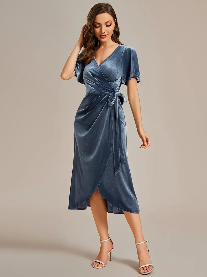 Woman in a blue gown in winter