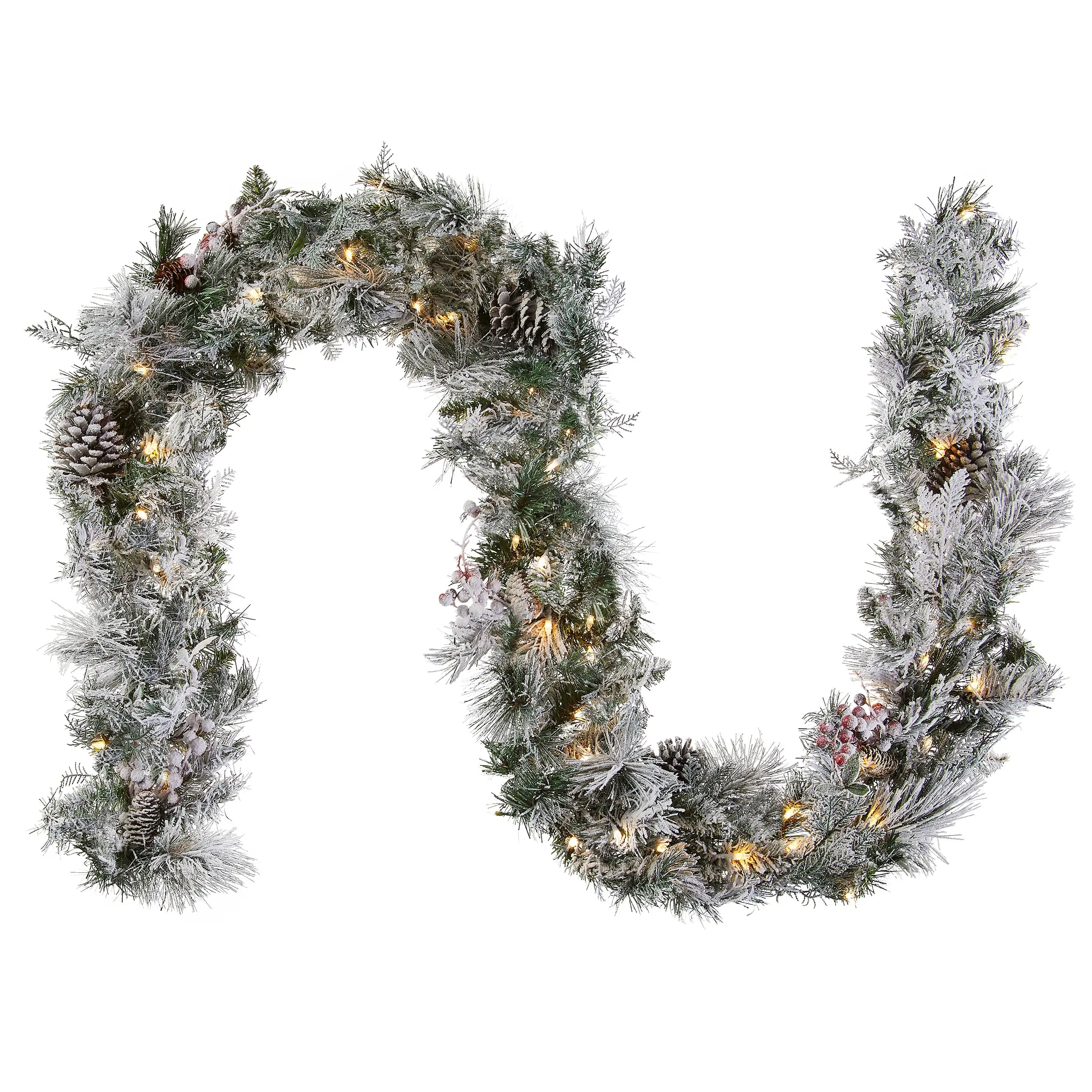 9 ft. Pre-Lit Snowy Bedford Pine Garland with LED Lights