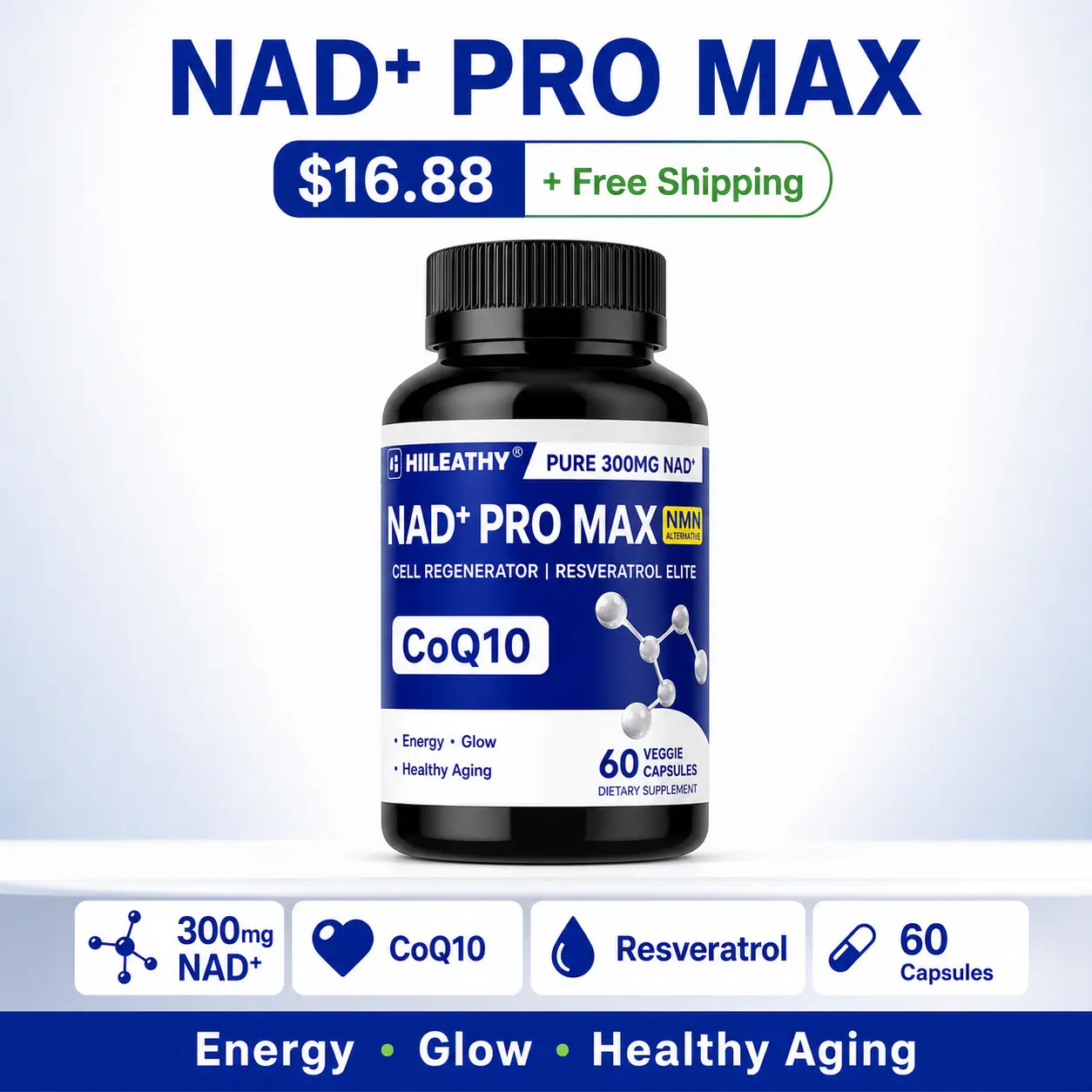 HIILEATHY NAD+ PRO MAX – Premium NAD+, CoQ10 & Resveratrol Blend | Designed for Women’s Daily Wellness