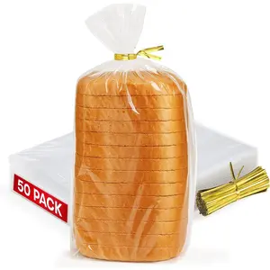 Reusable Plastic Bread Bags 50 Pack Clear Loaf Bags for Homemade Bread Perfect for Baked Goods Storage