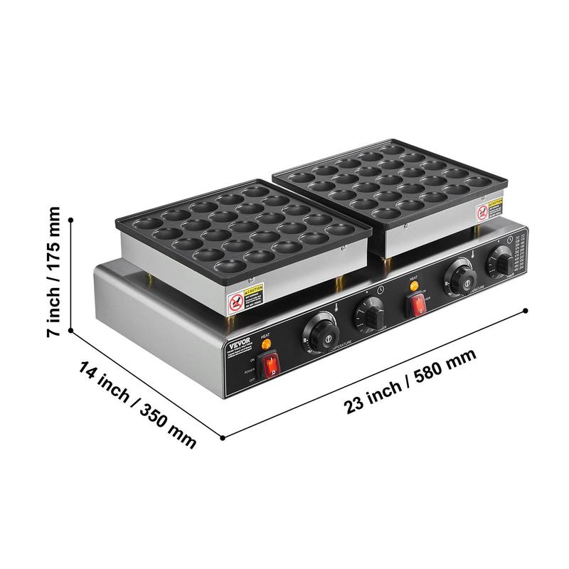 VEVOR 50PCS Mini Dutch Pancake Maker, Non-stick Stainless Steel Dorayaki Baker, 1800W Commercial Electric Poffertjes Grill Pan, Dual Temp & Time Control, for Kitchen Restaurant Breakfast Dessert