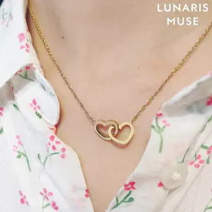 【Lunaris Muse】2 name engraved heart-shaped necklaces, engraved double love necklaces are fashionable and versatile, high-end and heart-to-heart gifts, Valentine's Day gifts for her