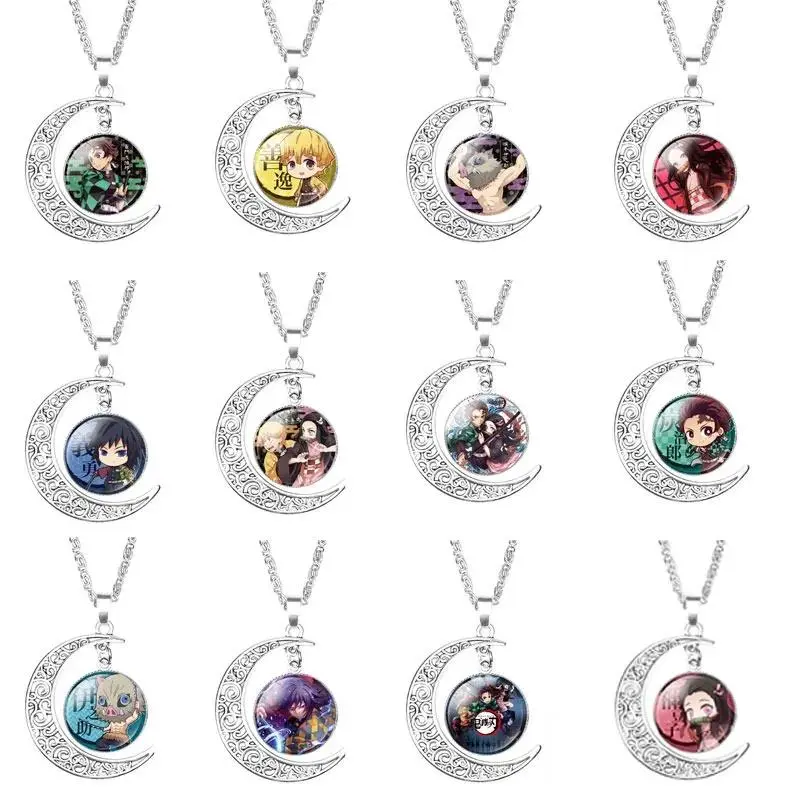 Demon Slayer Anime Cartoon Kamado Nezuko Moon Shape Necklace Fashion Personalized Versatile Trendy Necklace Unisex Accessories