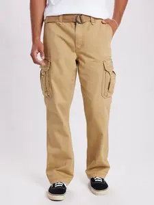 Survivor Cargo Pants for Men Relaxed Pants – Cotton Twill Vintage Wash Utility Workwear Trousers with Belt, Multi-Pocket Everyday Streetwear Pants