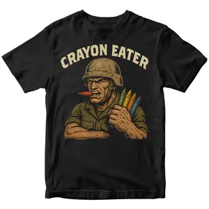 Crayon Eater Funny T-Shirt – Military Dark Humor Graphic Tee, Sarcastic Soldier Meme Shirt, Vintage War Cartoon Style, Offensive Joke Tee, Army Marine Humor Gift, Retro Tactical Comedy Shirt