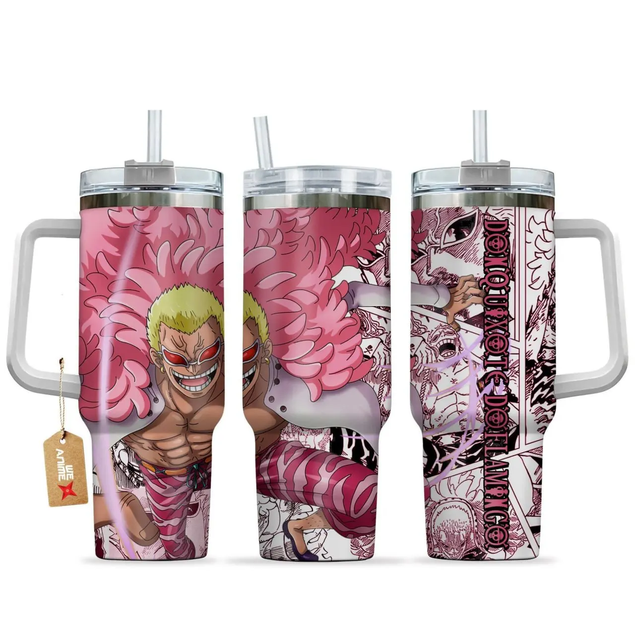 [Otaku Mug] Donquixote Doflamingo “Heavenly Yaksha” 40oz 20oz Stainless Steel Tumbler With Handle – One Piece Anime Cup, Doflamingo Tumbler, Pirate Villain Mug, Double Wall Insulated Travel Cup, Vintage Manga Gift for Fans & Collectors