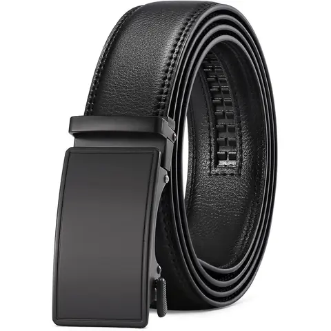Men's Leather Belt Automatic Ratchet Buckle Slide Belt for Dress Casual Trim to Fit  Leather Strap & Alloy Buckle Classic Design