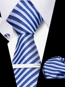 Men's Fashion British Style Casual Elegant Tie 4-Piece Tie Set, Striped Print Tie, Textured Woven Fabric, Striped & Plaid Patterns, Casual All-Season Accessory Kit