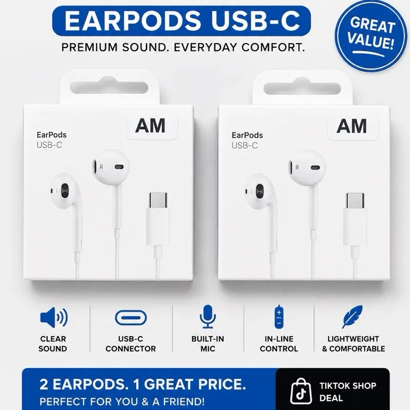 2-Pack USB-C Wired Earphones - Clear Sound, HD Microphone type hpear buds