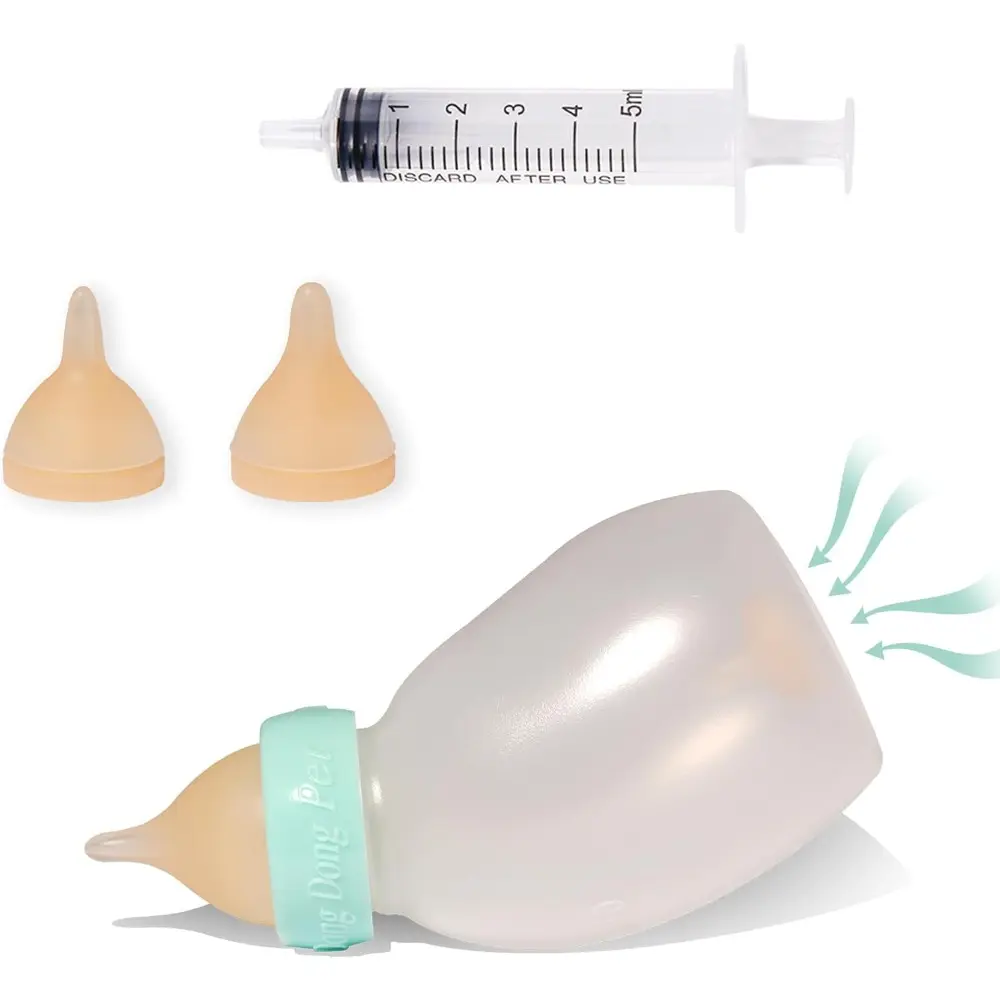 Kitten Feeder Bottle Set - 60ml Angled Bottles with Silicone Feeding Parts, 5ml Syringes, Ventilation System, Easy-to-Clean for Kittens & Toy Puppies, 60Ml Bottle Set (Kittens/Toy Puppy)