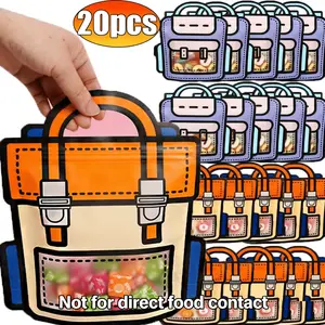 20 Backpack-Shaped Food Plastic Resealable Bags - Creative Non-Bag Packaging Bags - Birthday Party Return Gift Bags - Stand-Up Resealable Small Gift Bags - Not for Direct Contact with Food - Cute and Charming Gift Wrapping Bags - Party Favors