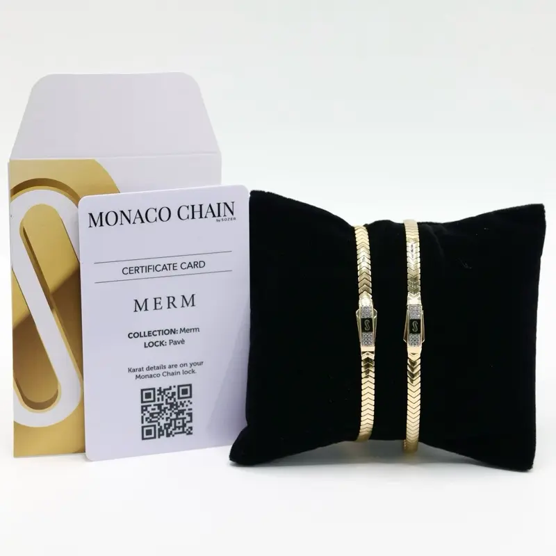14KT Gold Monaco Chain Merm Bracelet Certified- 4mm Pave Lock