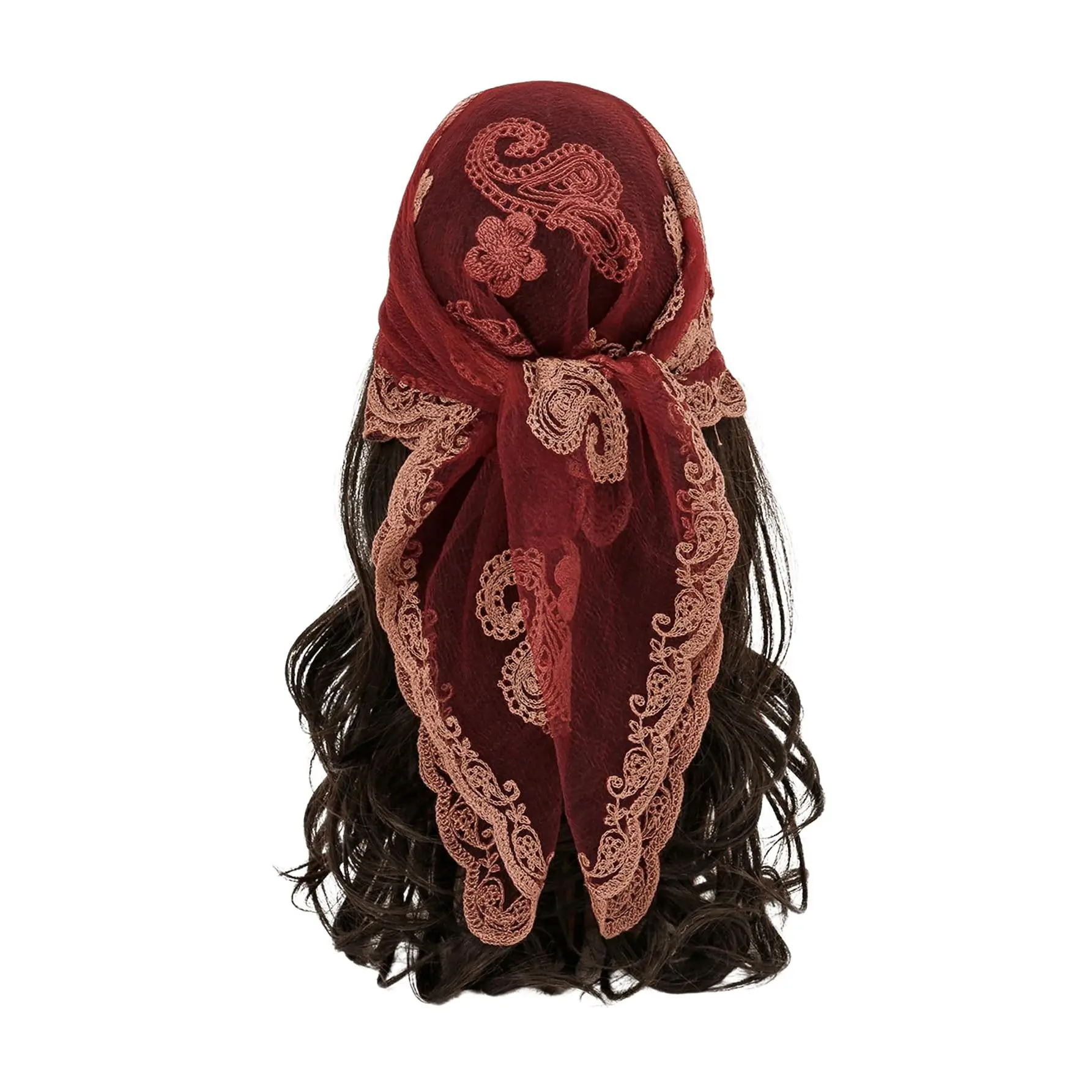 Women's Floral Embroidered Sheer Lace Fashion Hair Scarf - Bandana Head Wrap Headbands for Daily Wear, Fashion Hair Scarves, Breathable Scarf, Floral Embroidered Scarf