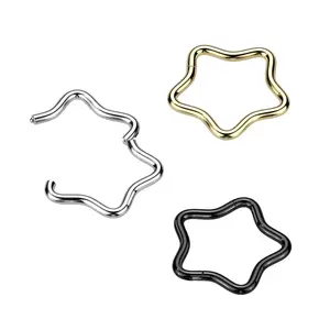 Titanium Hinged Segment Hoop Ring 18 Gauge - 8 & 10 MM with Star Shape