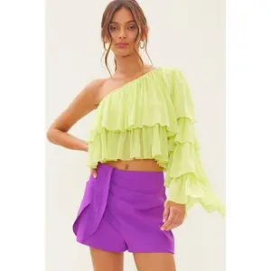 Milan Tiered One Shoulder Top - Light Lime