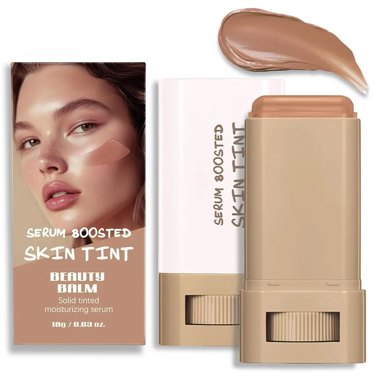 Foundation Stick Beauty Balm Serum Boosted Skin Tint, Serum Boosted Skin Tint Balm, Solid Tinted Moisturizing SerumContour Stick Foundation FaceStick, Longwear ContourStick, Natural Finish ( # 6)