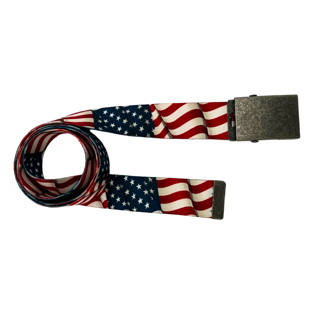 Old Glory Brand Unisex Flag Print Belts - American-Themed, Heavy, Casual Men's Belts, Men's Accessories with Multiple Metal Buckles, S-XL Sizes, Heavy-Duty Durable Polyester Webbing, Ideal for Everyday Wear, American-Themed Men's Belts