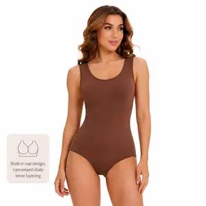 Sleeveless V-Neck Shaping Bodysuit | Rib Knit Waist Support Compression Bodysuit With Adjustable Hook Crotch & 3D Hip Lift, Hidden Base Layer For Daily & Formal Occasions
