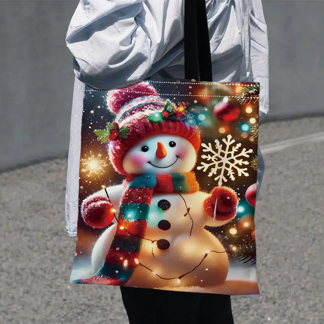 Christmas Snowman Pattern Shoulder Bag, Perfect for Shopping, Daily Use, Holiday Gift, High Quality, Women's Handbag, Portable Shoulder Bag