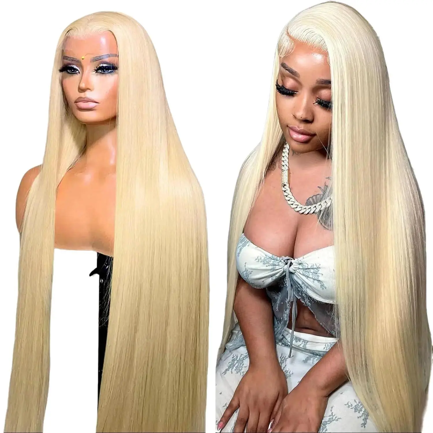 【Clearance Sale】Women's 180 Density 13x6 Straight 613 Blonde HD Lace Front Wig, Pre-Plucked with Realistic Hairline, Human Hair Preplucked Blonde Lace Front Wig, Preplucked Wig Frontlace Wig Lace Part Wig