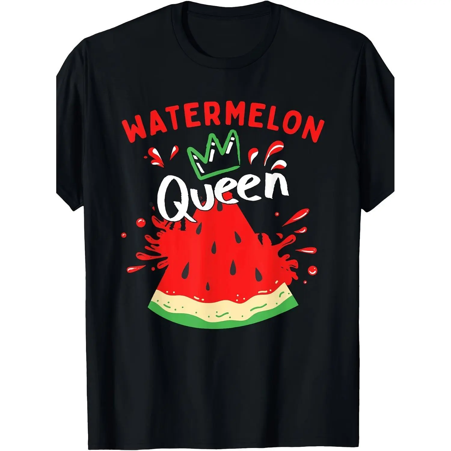 Women's Short-Sleeve Round Neck Watermelon Print T-Shirt, 180g Comfortable Breathable Casual Top, Summer Streetwear Fashion, Shortsleeve, Tshirt