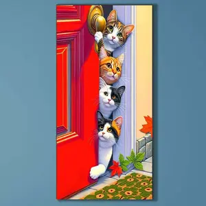 5D DIY Full Drill Round Diamond Painting - Diamond Art Kit Door, Cat, Autumn Leaves Mosaic, Canvas - DIY Decorative Painting, Home Wall Decor, Suitable for Halloween and Christmas, Birthday and Anniversary Gifts