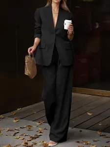 ZANZEA Women's 2-Piece Elegant Business Casual Suit Set - Jacket Blazer & Long-Sleeve Pants, Suitable for Office Wear & Daily Use Outfit