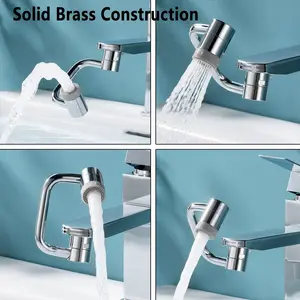 1080° Rotating Faucet Extender Aerator,Solid Brass Universal Splash Filter Faucet,1080 Big Angle Swivel Faucet Aerator Sink Attachment,Dual-Function 2-Flow Sprayer :