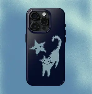 Navy Blue Cat and Star Phone Case Cute Halloween Grunge Hand-Drawn Cool Girl MagSafe Case Phone - Case iP 16 15 14 13 12 11 X