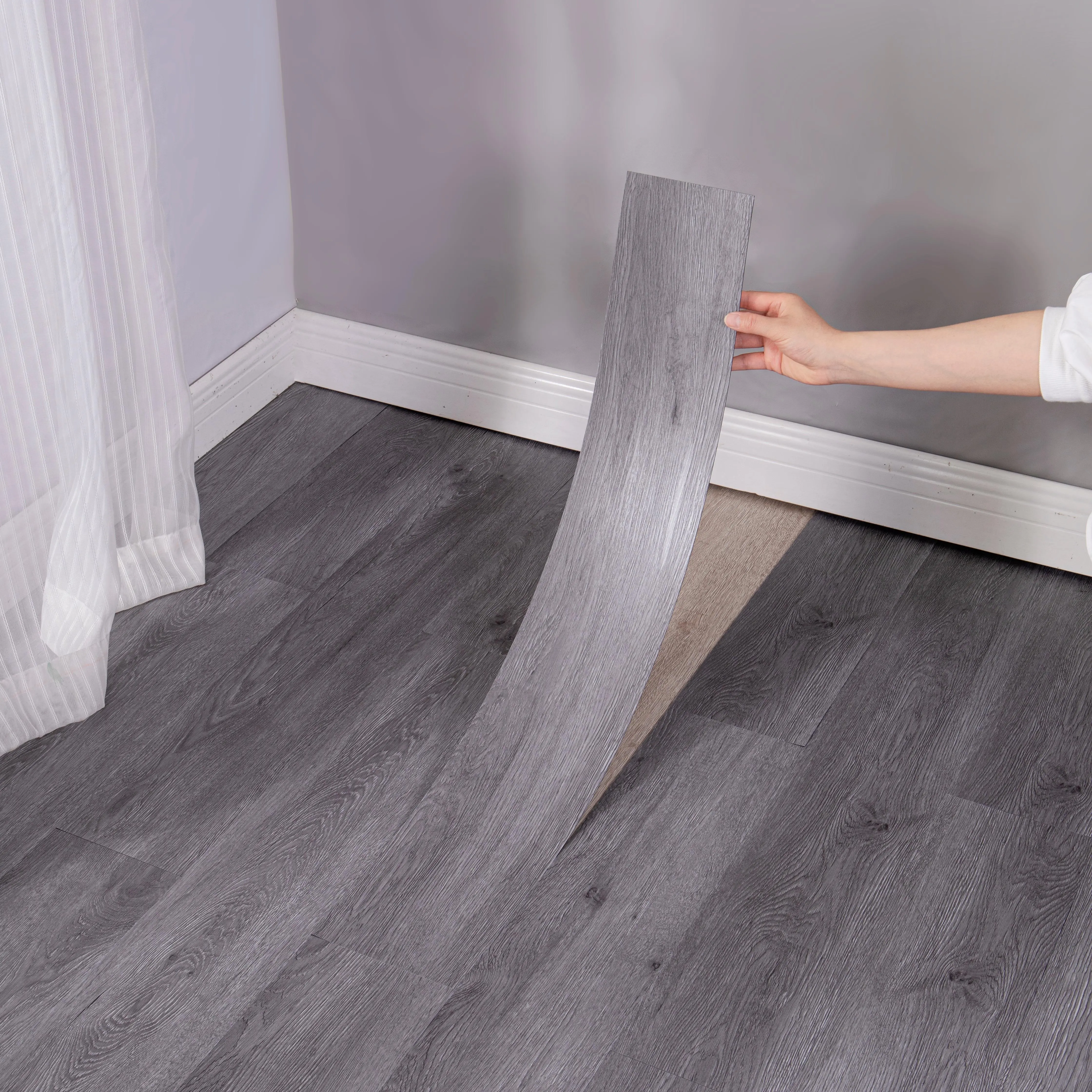 Imitation Wood Grain Self-Adhesive Square Stickers - 45×15cm/17.72×5.91in Peel-and-Stick Self Adhesive Tiles, Waterproof PVC Flooring, Anti-Slip DIY Home Decor for Living Room, Kitchen Renovation (Wall, Floor Use)
