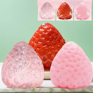 3Pcs Big Taba Squishies Strawberry, Soft Squeeze Stress Relief Toys, Clear Fidget Pack for Kids Teens Valentine's Day Gift