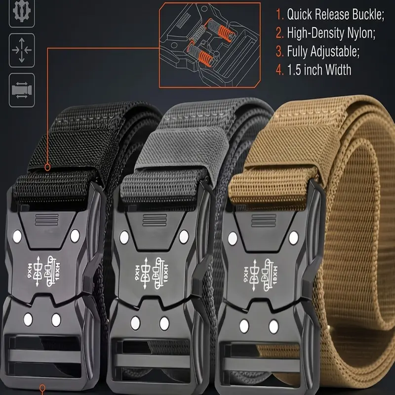2026 New Release 3pcs Quick-Release Fully Adjustable Tactical Combat Duty Army Belt for Men Durable Nylon Schematic Laser Engravings Workout Gun Belt Outdoor Training Hunting Hiking Suitable for All Seasons Sporty Style Plain Design Durable Belts