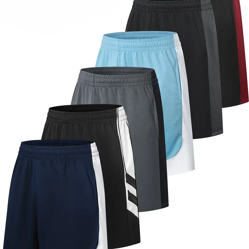Men's 6-Piece Colorblock Sporty Basketball Activewear Shorts Set - Breathable Knit Fitness Gym Wear, Professional Court Play, Easy Rotation Switching, Performance Sports Workout Set Shorts, Activewear Shorts Sets