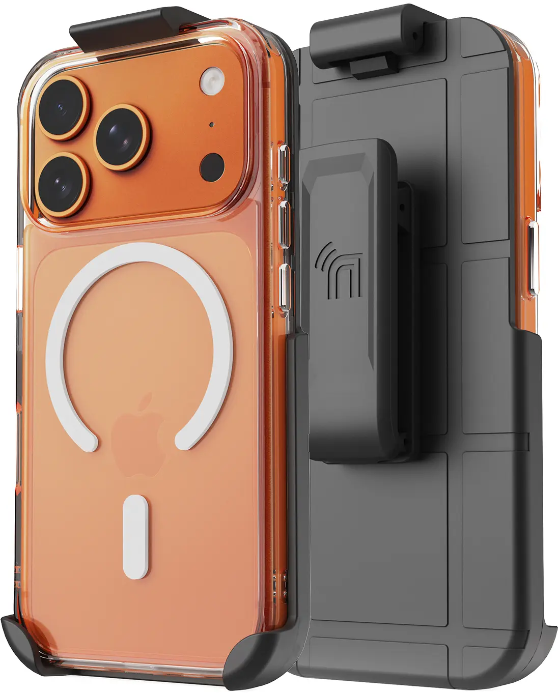 Nakedcelllphone Combo for iPhone 17 Pro Phone Case, Anti-Shock Case and Belt Clip Holster Holder (Compatible with MagSafe) - Clear