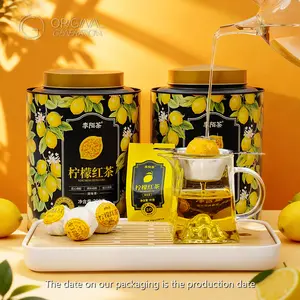 BOGO 2 Tins Lemon Iced Tea Ball 2Cartons (250g， 12-15pcs)  1 Tea Ball Can Make 400oz Tea With Glass Pitcher And Mini Tea Tray