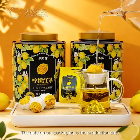 BOGO 2 Tins Lemon Iced Tea Ball 2Cartons (250g， 12-15pcs)  1 Tea Ball Can Make 400oz Tea With Glass Pitcher And Bamboo Tea Tray