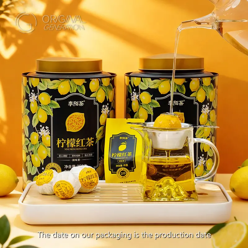 BOGO 2 Tins Lemon Iced Tea Ball 2Cartons (250g, 12-15pcs) 1 Tea Ball Can Make 400oz Tea With Glass Pitcher And Bamboo Tea Tray
